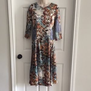 Butterfly Print Silky Fit & Flare Midi Dress L